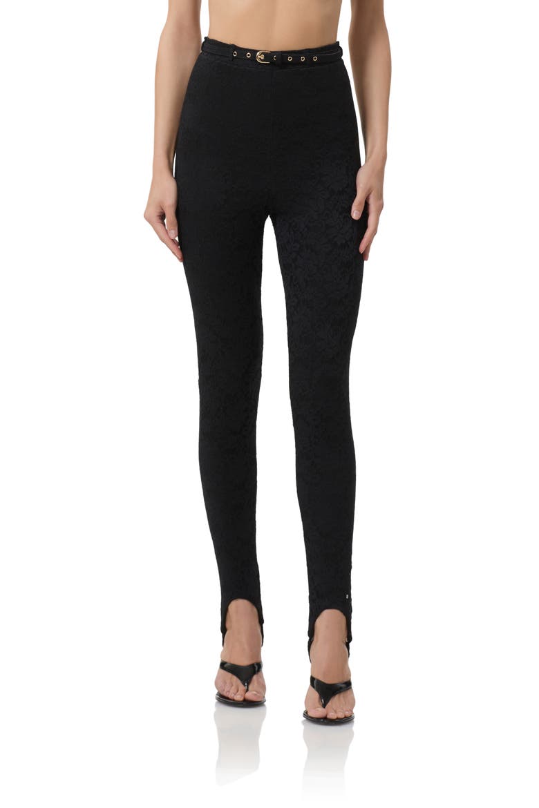Carey Belted Lace Stirrup Pants, Main, color, NOIR