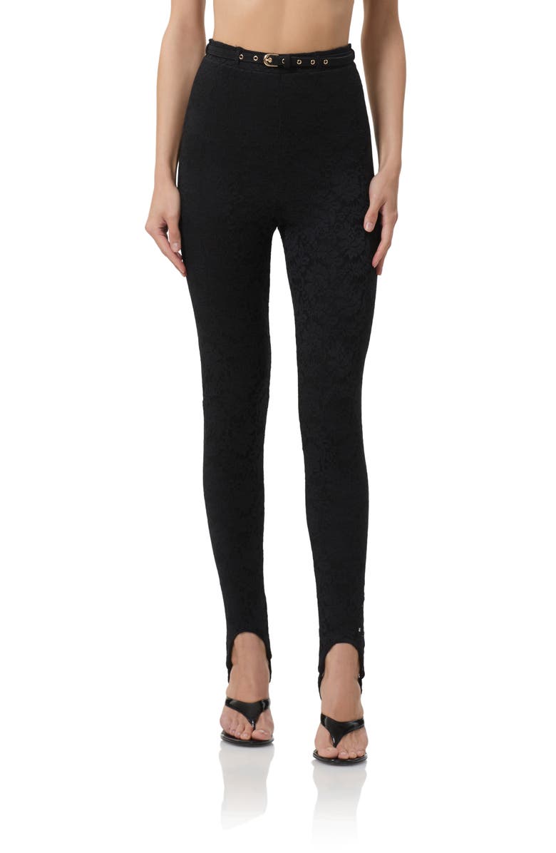 AFRM Carey Belted Lace Stirrup Pants, Main, color, Noir