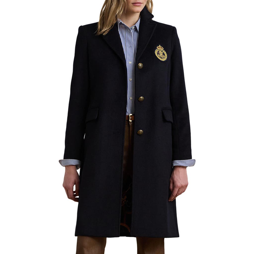 Ralph Lauren Crest-patch Wool-blend Coat In Black