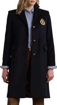 Lauren Ralph Lauren Crest Patch Wool Blend Reefer Coat