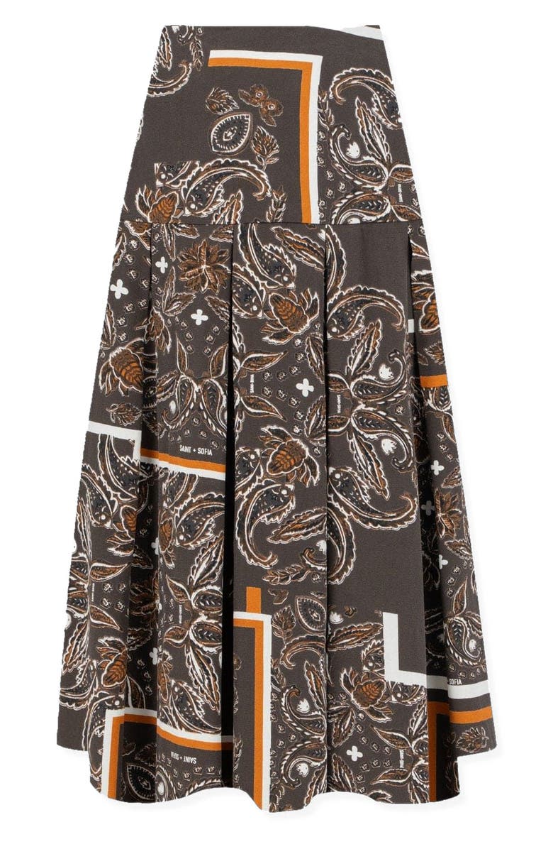 Saint + Sofia Everly Pleated Skirt, Alternate, color, Brown Paisley