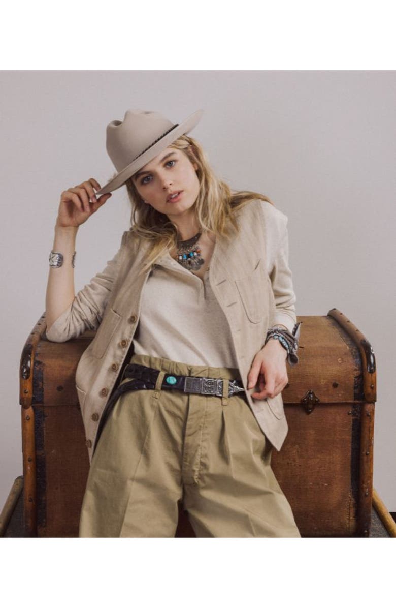 Fortela Double Pleat Cotton Trousers, Alternate, color, Leather