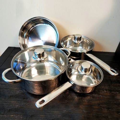 Gibson Home Gibson Home Landon 7-piece Stainless Steel Cookware Set In Silver