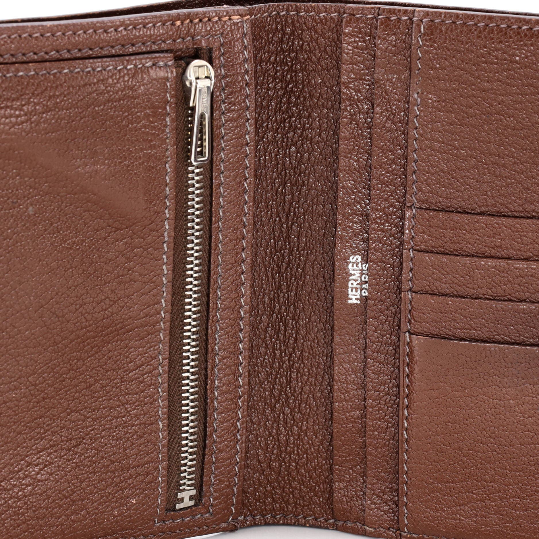 Pre-Owned Hermes Bearn Wallet Tadelakt Compact, Alternate, color, Marron Fonce