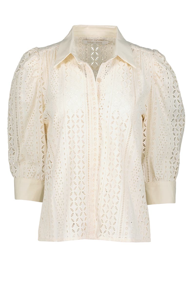 Cate Eyelet Ruched Sleeve Top, Alternate, color, Beige