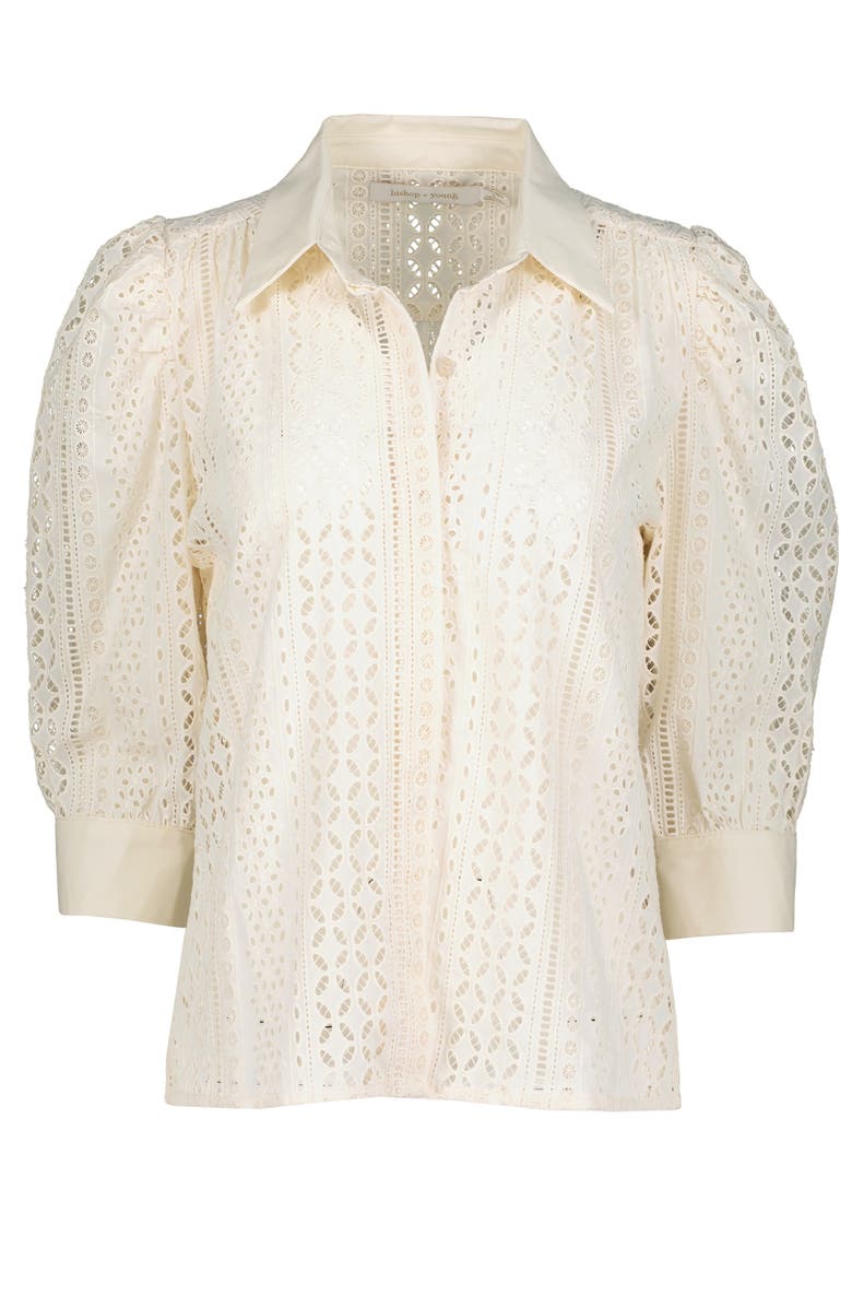 Bishop + Young Cate Eyelet Ruched Sleeve Top, Alternate, color, Beige