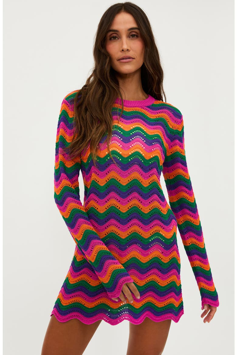 Libbi Long Sleeve Cover-Up Dress, Alternate, color, SUNSET WAVES