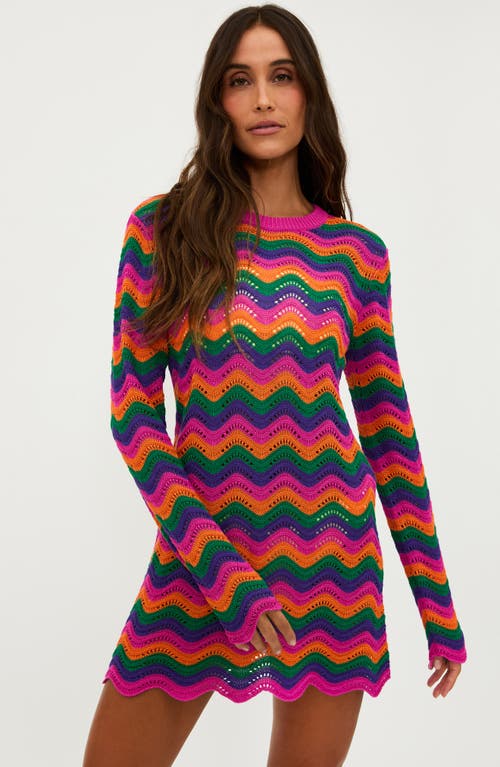 Beach Riot Libbi Long-sleeve Crochet Mini Dress In Sunset Waves