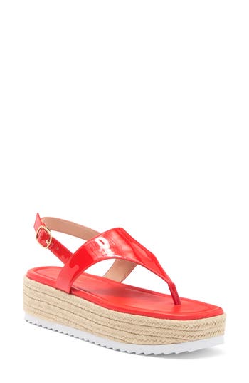 Stuart Weitzman Mel Patent Espadrille Flatform Sandal In Rojo