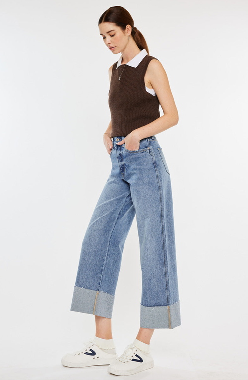 Kancan Alfie 90's Cropped Wide Leg Jeans In Blue