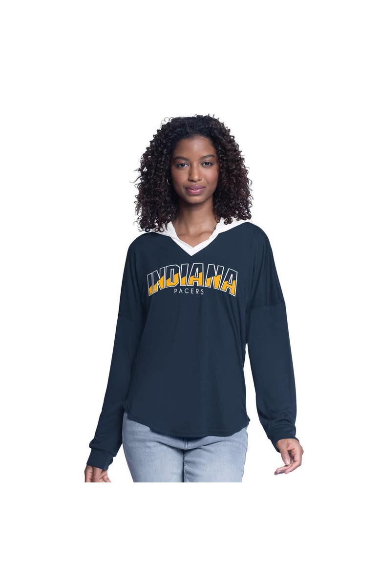 G-III 4HER BY CARL BANKS Women's G-III 4Her by Carl Banks Navy Indiana Pacers Bench Player Oversized Long Sleeve Hooded Top, Main, color, 