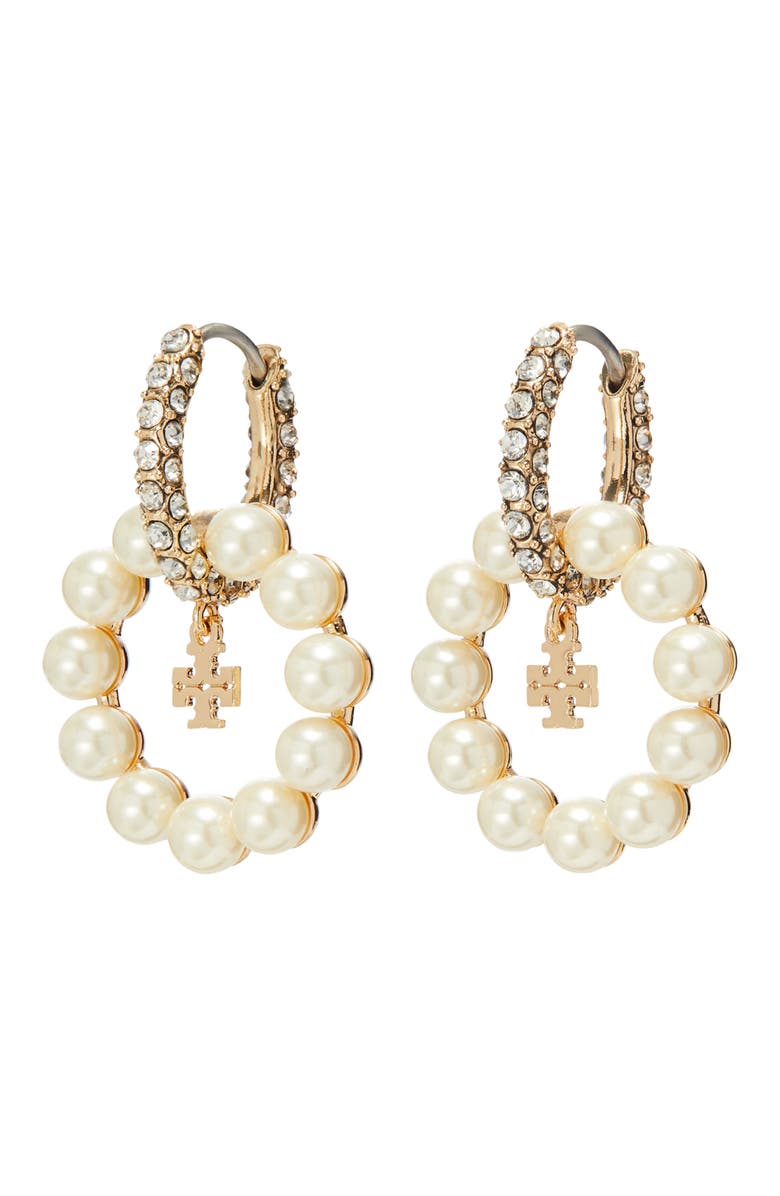 Tory Burch Moondance Faux Pearl Hoop Earrings, Alternate, color,