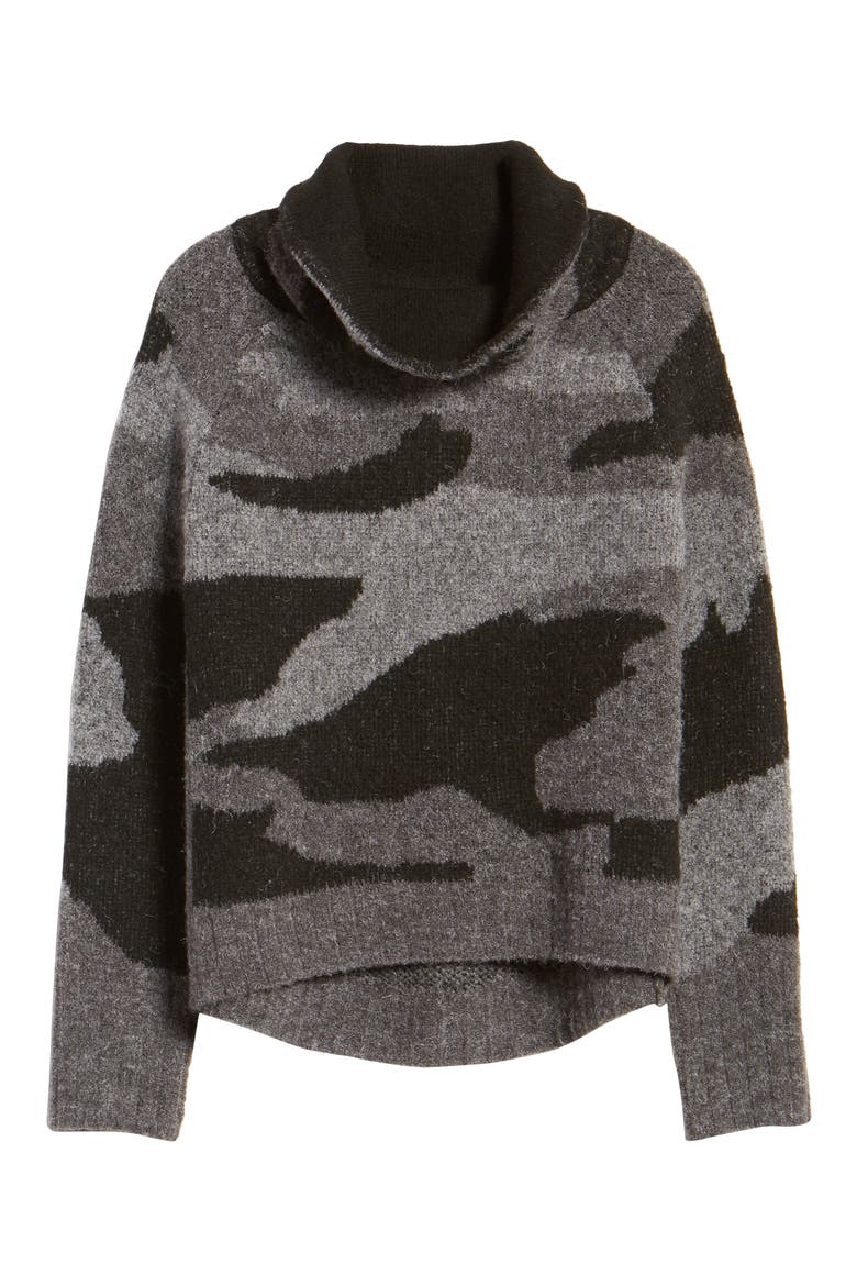 Camo Print Cowl Neck Sweater, Alternate, color, CAMO GREY