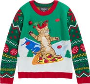 33 DEGREES Snowboarding Pizza Cat Sweater