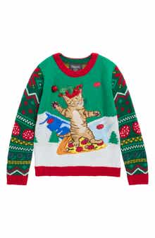 Snowboarding Pizza Cat Sweater