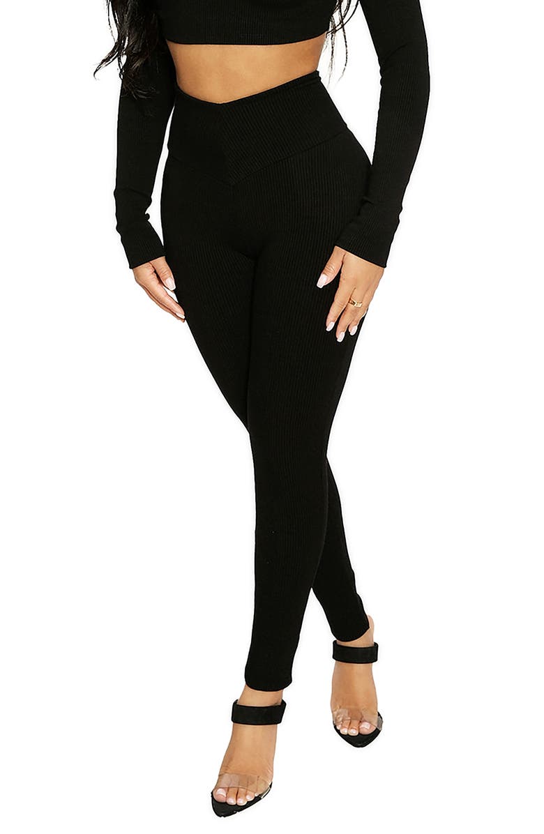 Naked Wardrobe High Waist V-Cut Rib Leggings, Alternate, color, 