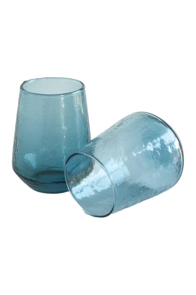 Handblown Hammered Glass Water Tumbler - Set of 4, Main, color, Blue