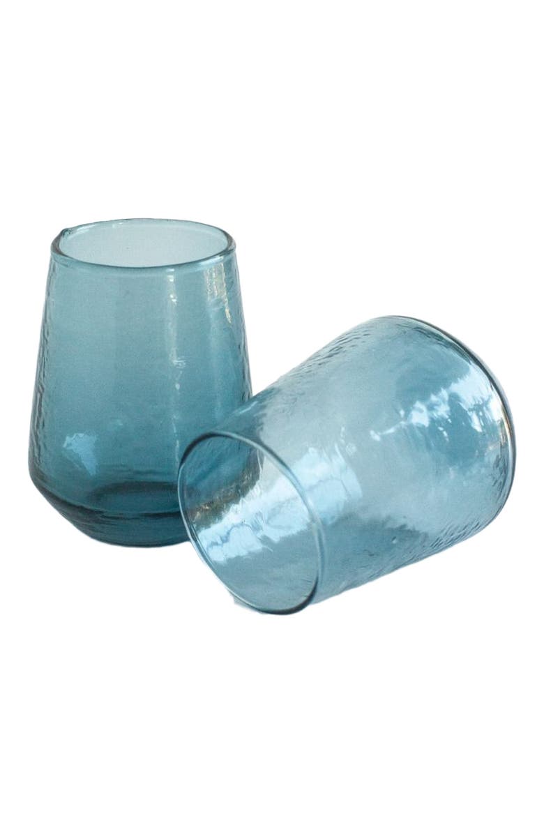 Creative Women Handblown Hammered Glass Water Tumbler - Set of 4, Main, color, Blue