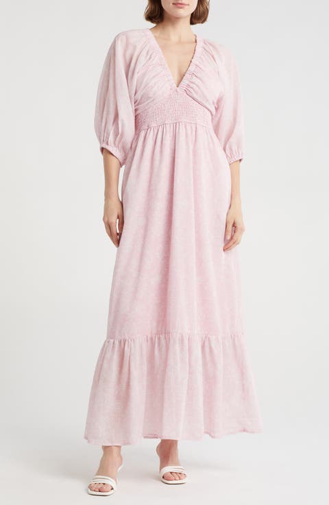 Floral Balloon Sleeve Empire Waist Maxi Dress