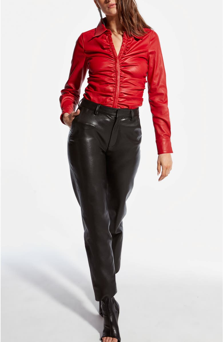 AS by DF Rouge Stretch Leather Blouse, Alternate, color, Coco Red