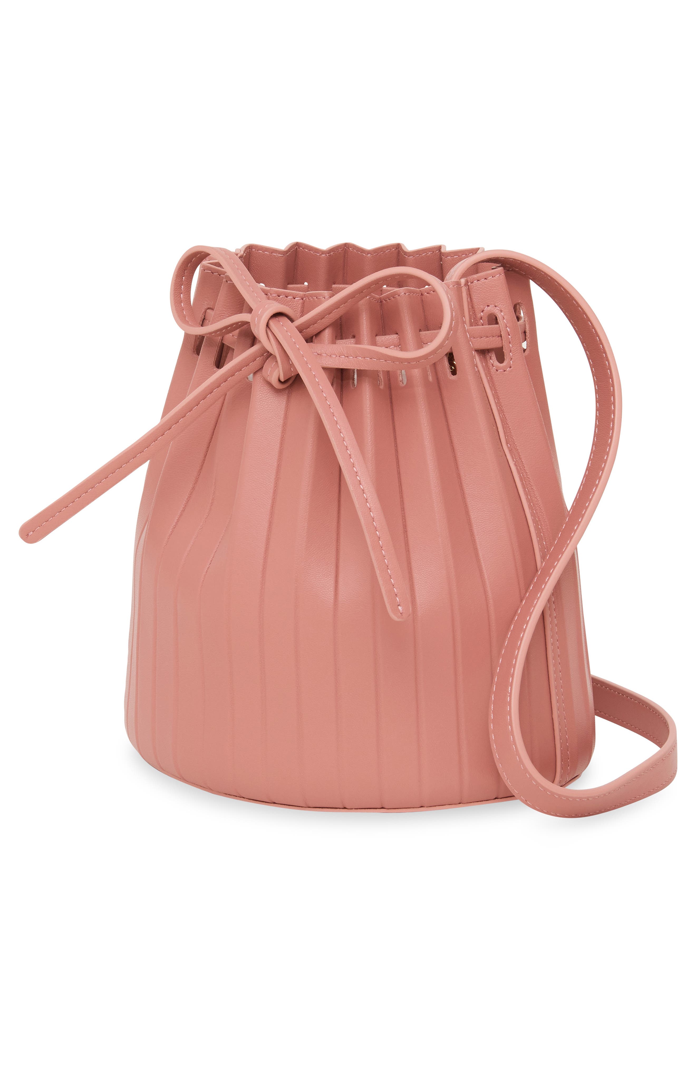 Mini Pleat Leather Bucket Bag, Alternate, color, BLUSH