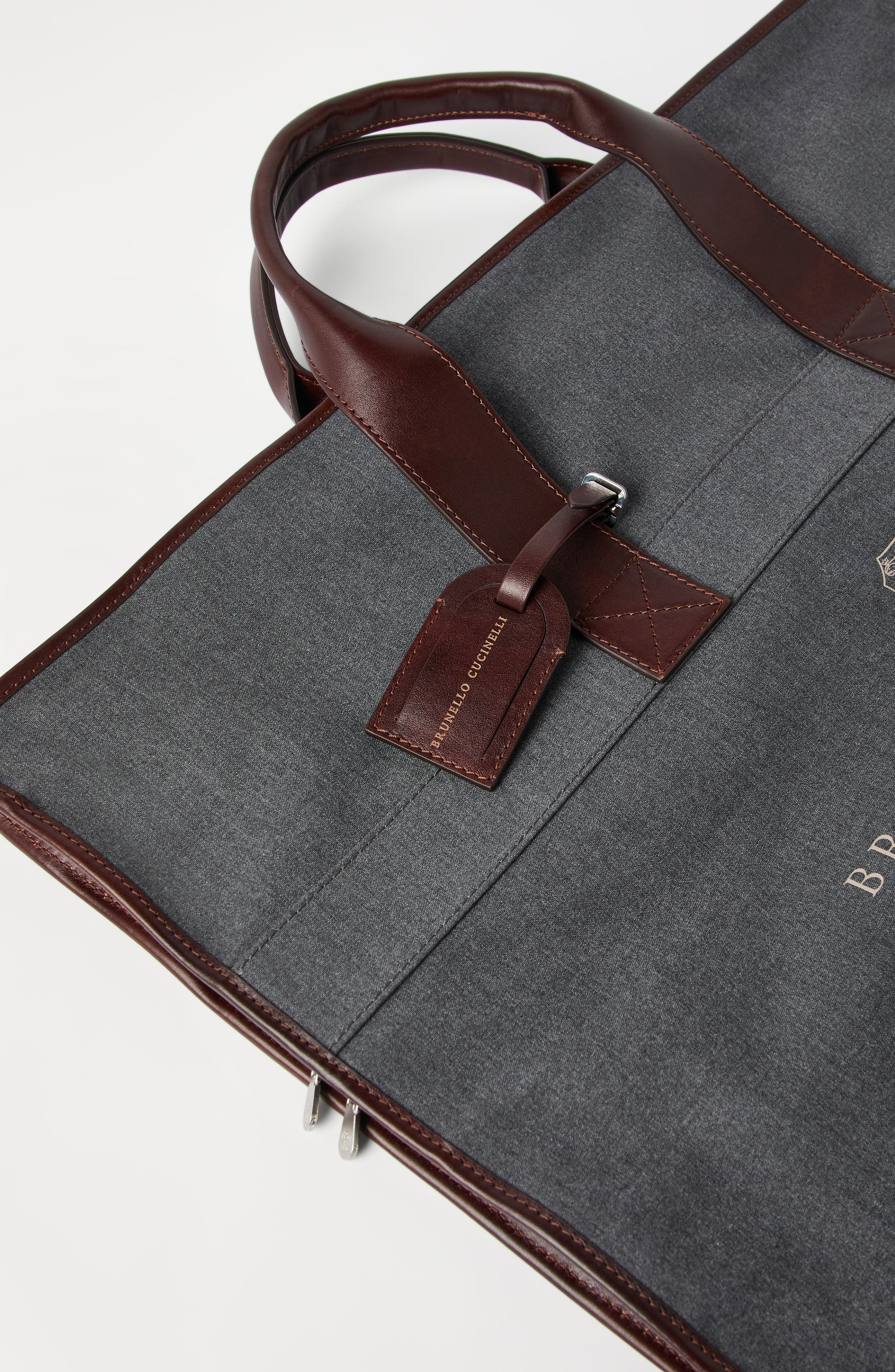 Brunello Cucinelli Calfskin suit carrier, Alternate, color, Dark Grey