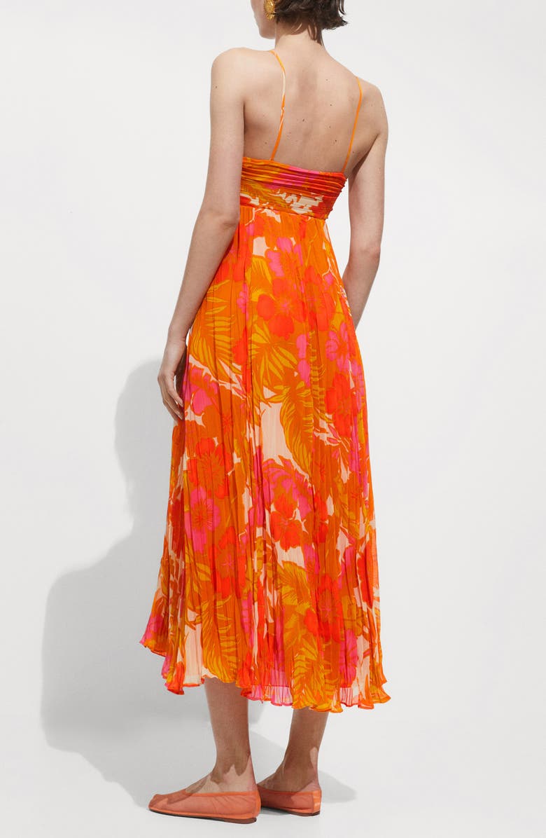 MANGO Floral Crinkle Midi Sundress, Alternate, color, Orange