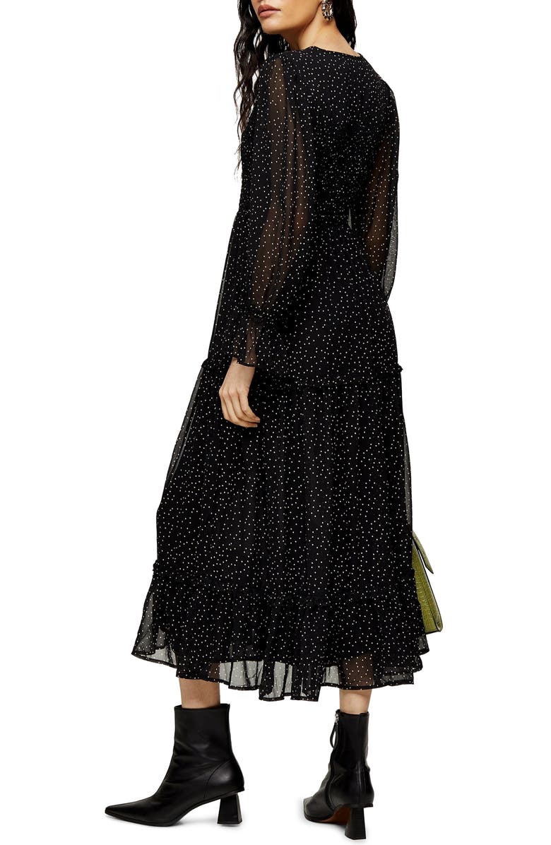 Topshop Shirred Bodice Long Sleeve Dress, Alternate, color, 