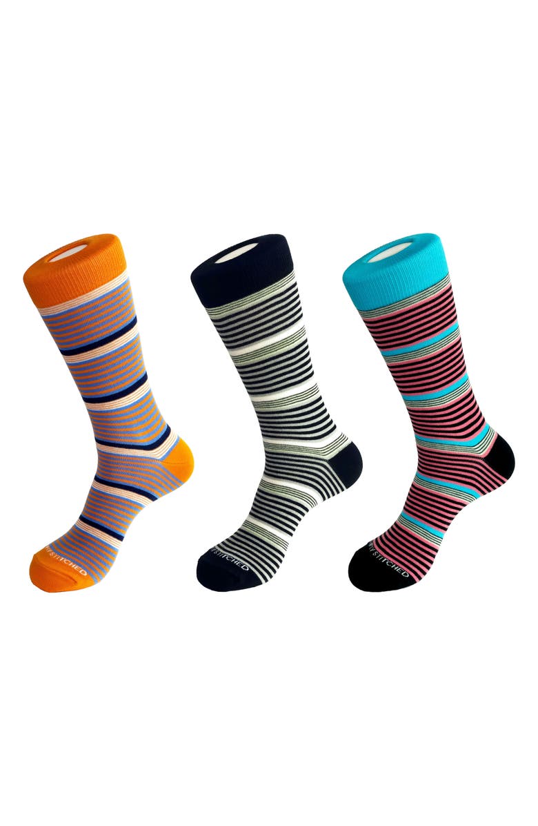 UNSIMPLY STITCHED 3-Pack Assorted Stripe Crew Socks, Main, color, Black Multi