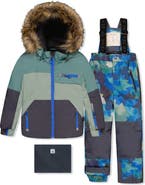 Deux par Deux Play Faux Fur Hood Jacket & Camouflage Pants Two Piece Snowsuit