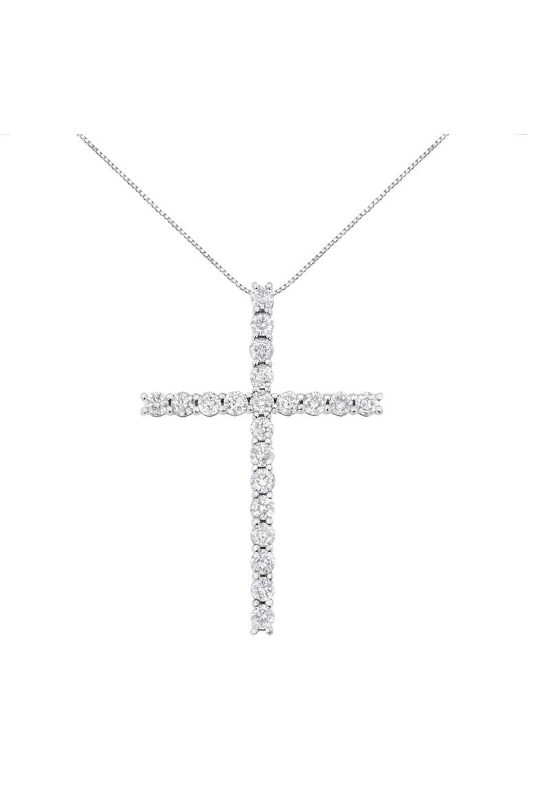 Silver 4.0 Cttw Diamond 2-1/4" Cross Pendant with Box Chain Necklace, Main, color, Silver