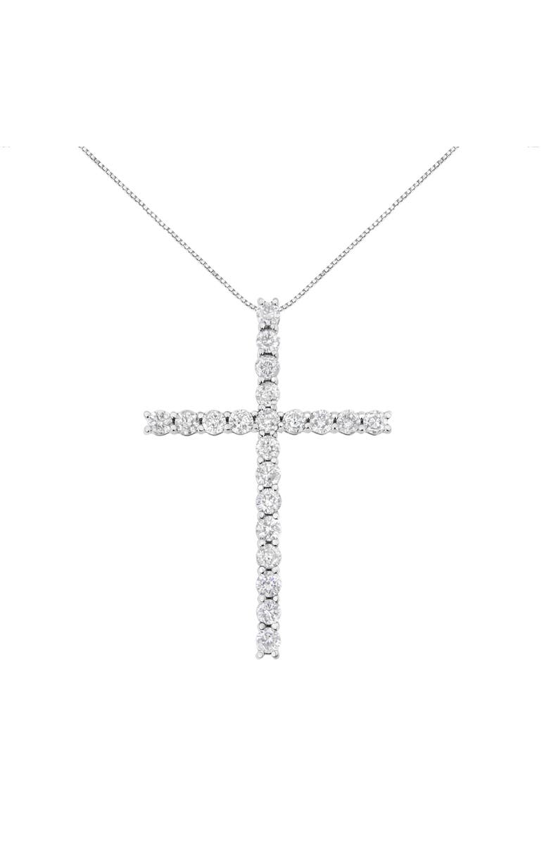 Haus of Brilliance Silver 4.0 Cttw Diamond 2-1/4" Cross Pendant with Box Chain Necklace, Main, color, Silver