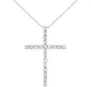 Haus of Brilliance Silver 4.0 Cttw Diamond 2-1/4" Cross Pendant with Box Chain Necklace