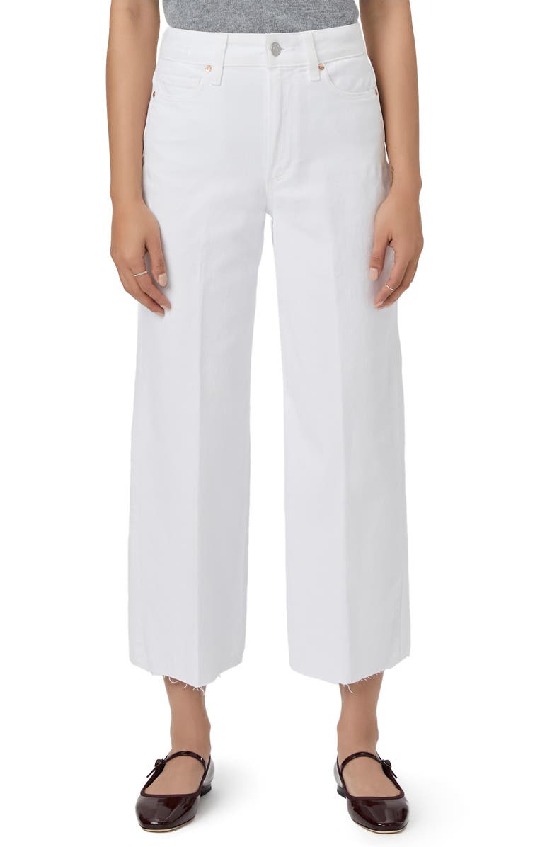 PAIGE Anessa High Waist Raw Hem Ankle Wide Leg Jeans, Main, color, Crisp White