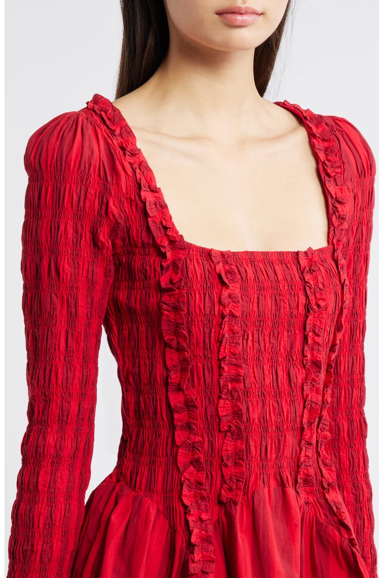 Raphaela Ruffle Long Sleeve Organic Cotton Minidress, Alternate, color, RED
