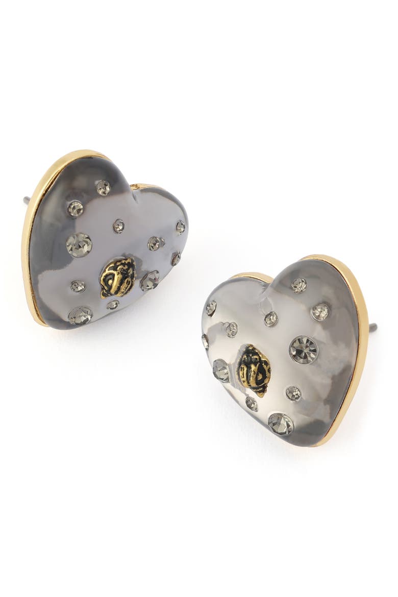 Resin Heart Stud Earrings, Alternate, color, BLACK SMOKE