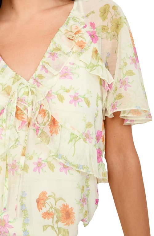 Friends Like These Floral Ruffle Chiffon Top In Beige