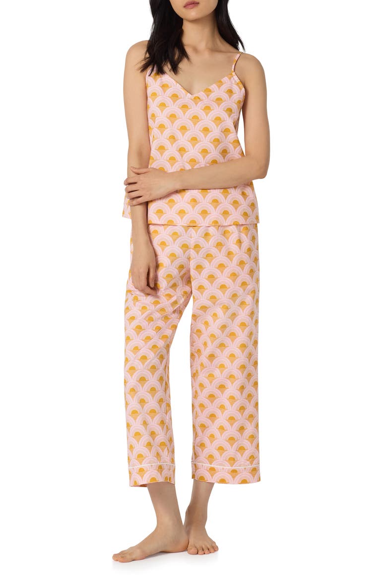 Print Cotton Crop Pajamas, Main, color, DECO SUNSET