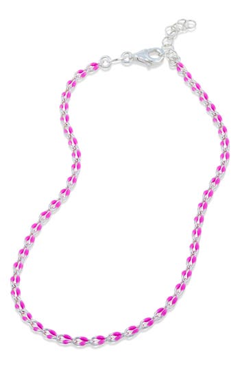 Savvy Cie Jewels Sterling Silver Turquoise Resin Enamel Anklet In Silver/pink