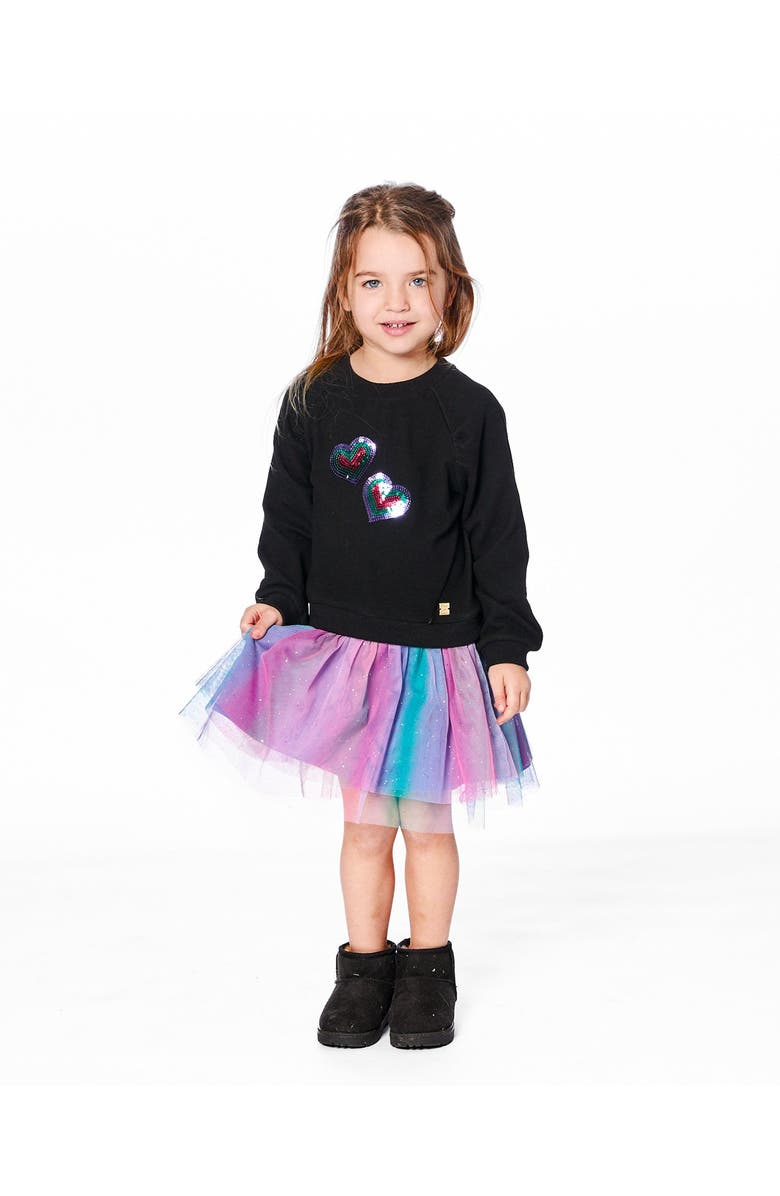 Deux par Deux Bi-Material Dress with Mesh Skirt, Main, color, Black