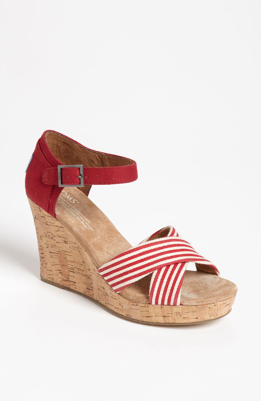 'University Stripe' Wedge Sandal, Main, color, RED