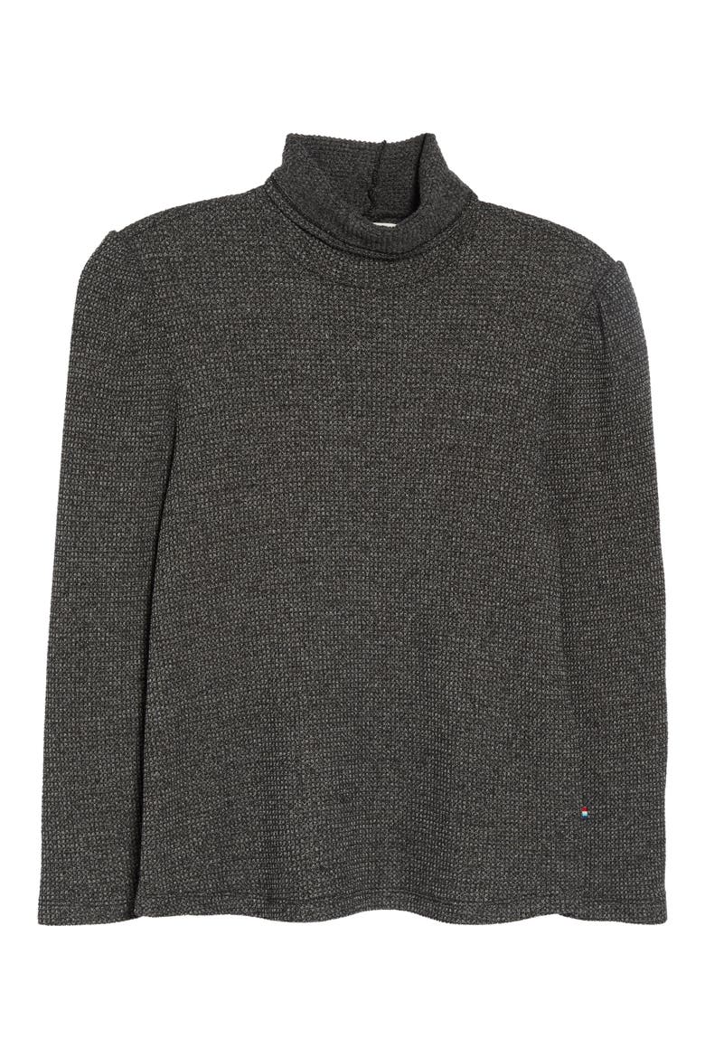 Puff Sleeve Thermal Knit Turtleneck Sweater, Alternate, color, BLACK