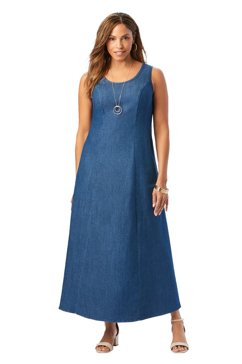 Denim Maxi Dress, Main, color, MEDIUM STONEWASH