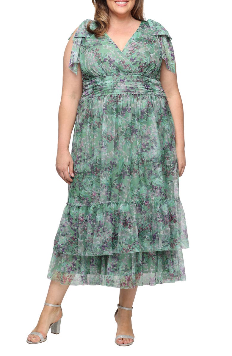 SL FASHIONS Floral Print Mesh Midi Dress, Main, color, 