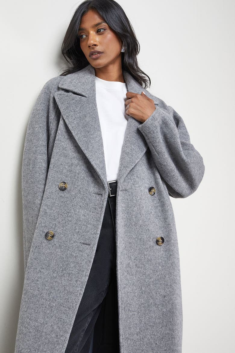 Oversized Pleat Back Detail Maxi Coat, Alternate, color, Grey Marl