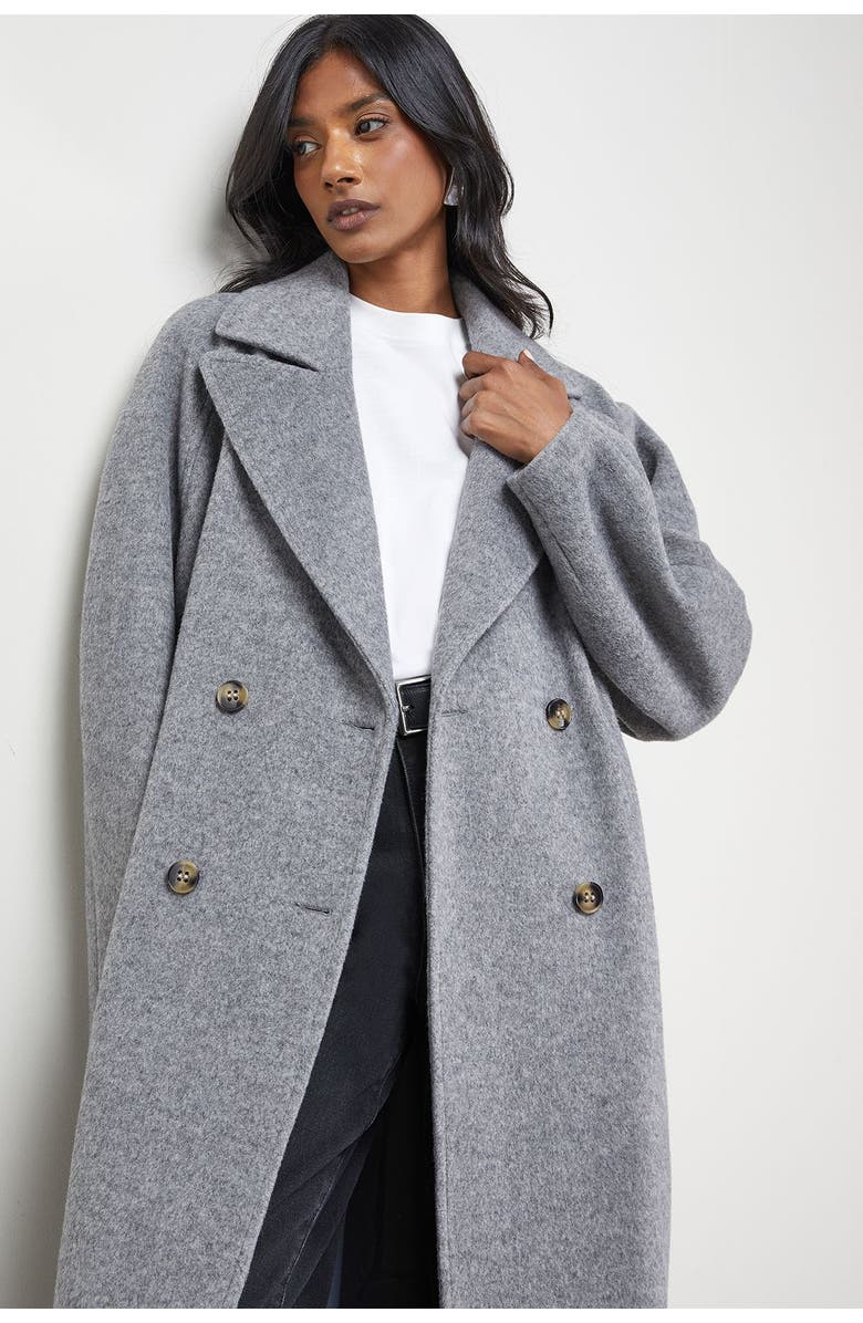 Warehouse Oversized Pleat Back Detail Maxi Coat, Alternate, color, Grey Marl