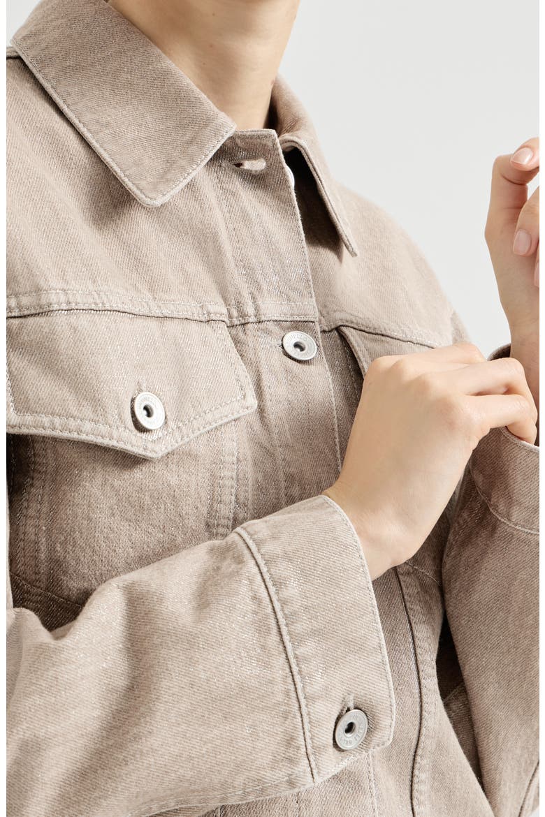 Beige lamé denim four-pocket outerwear jacket with monili, Alternate, color, Rope