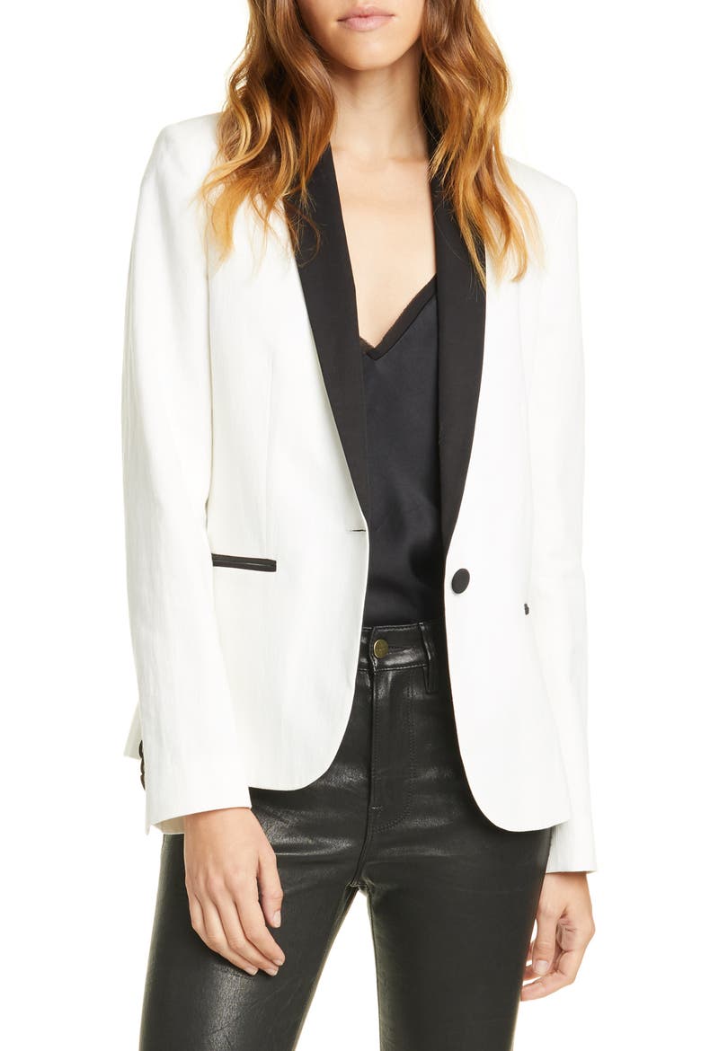 Cotton & Linen Tuxedo Blazer, Main, color, OFF WHITE