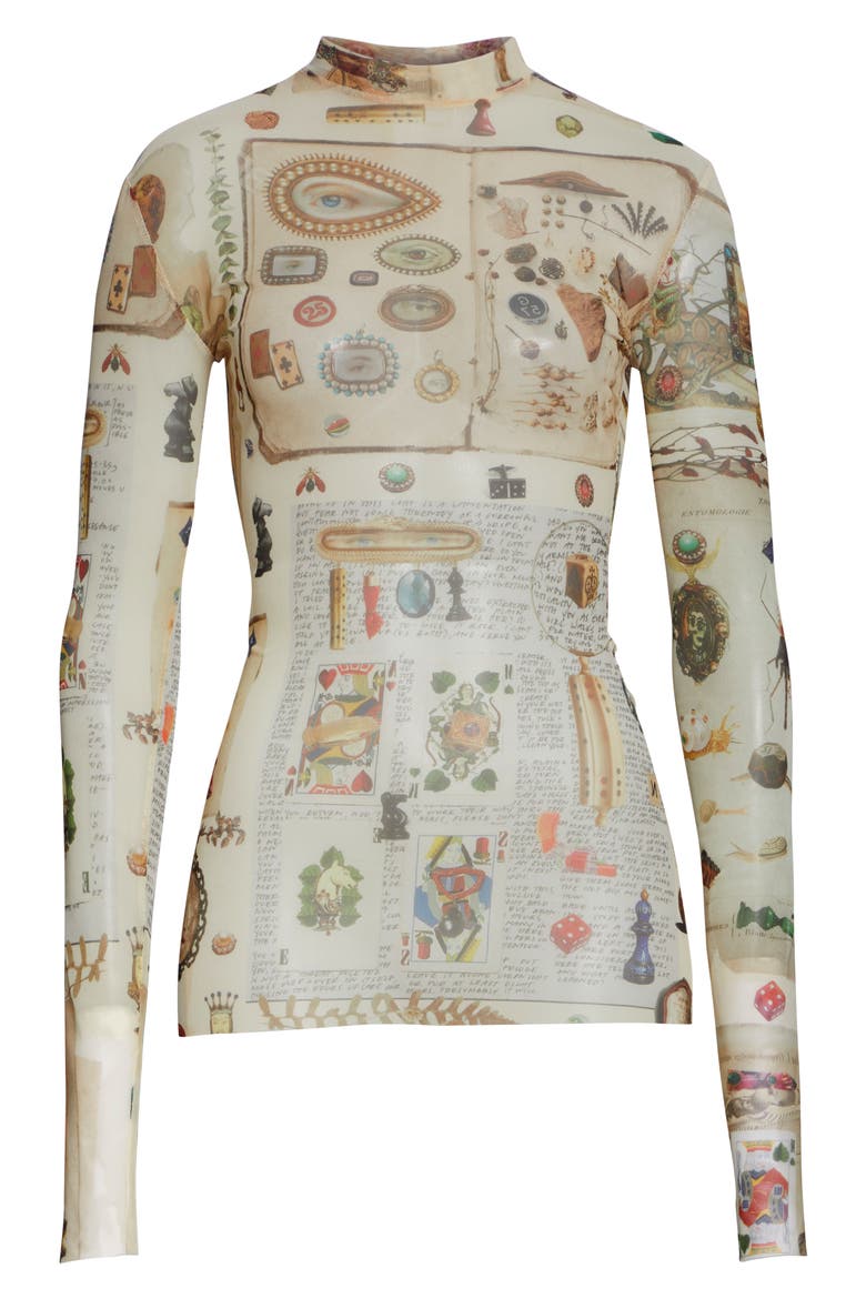 Victorian Print Body-Con Sheer Top, Alternate, color, IVORY MULTI