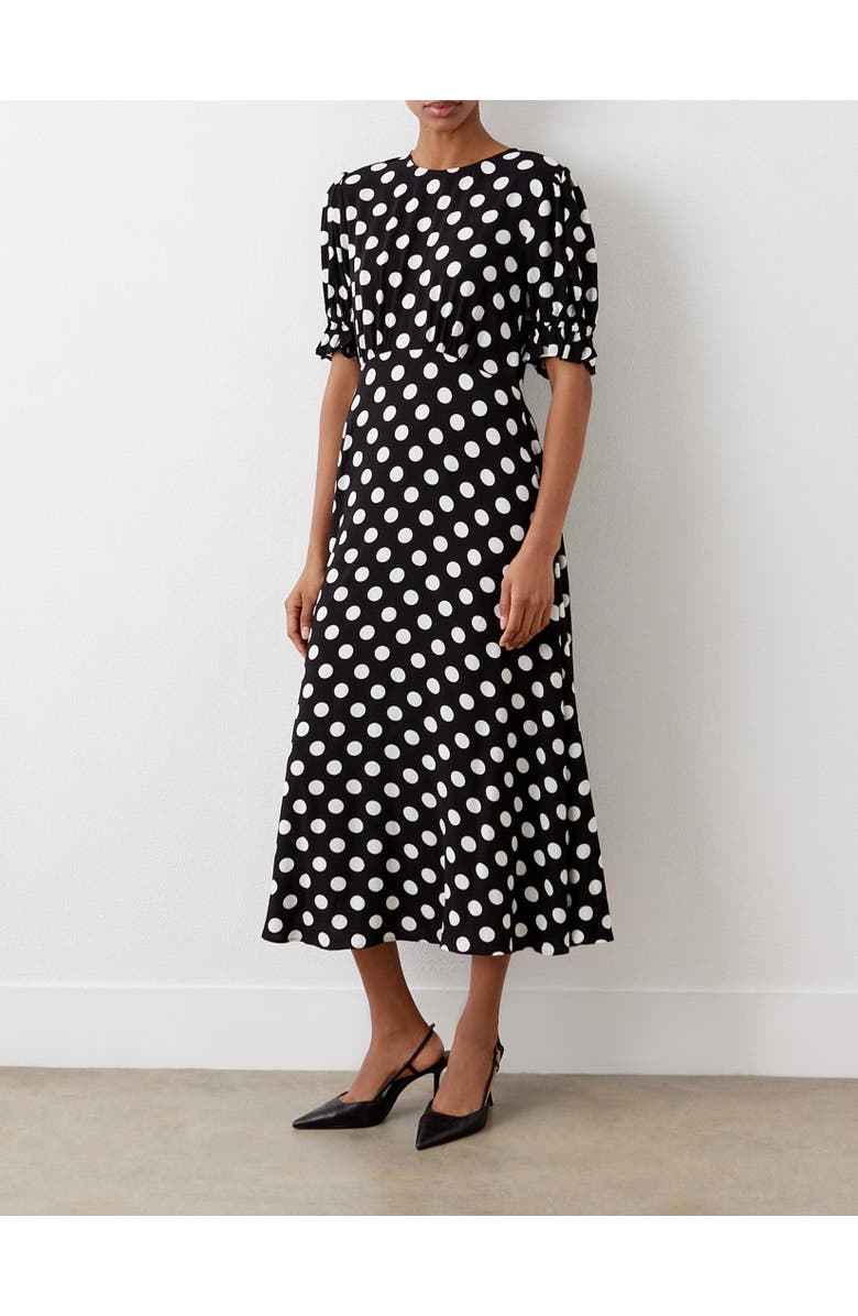 Finery London Mela Polka Dot Midi Tea Dress, Alternate, color, Black Spot